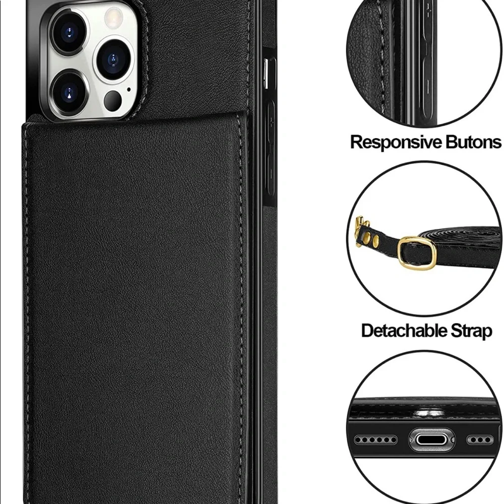 NWT iPhone 13 Pro Max Leather Wallet Crossbody Strap Case